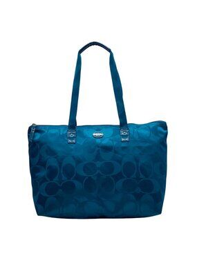 Coach Blue Signature Nylon Weekender Tote Bag